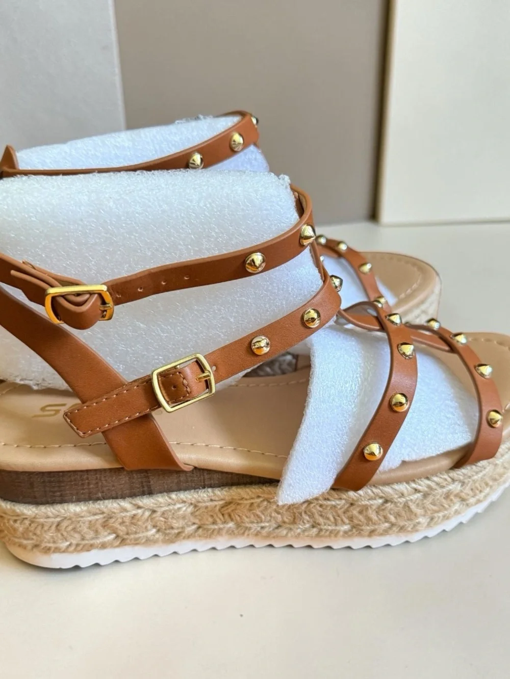 Studded Tan Platform Espadrille Sandals - Women